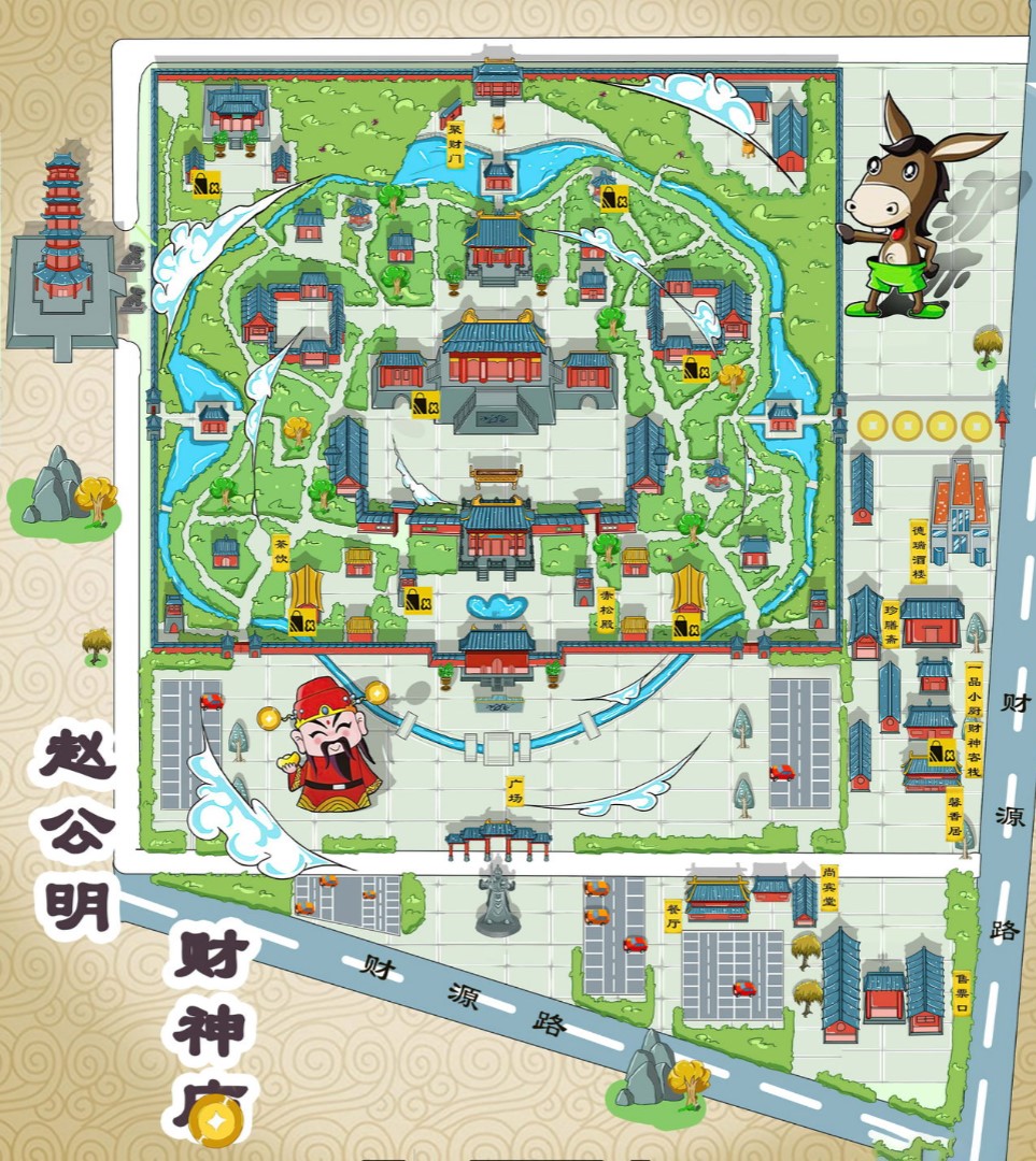 江汉寺庙类手绘地图